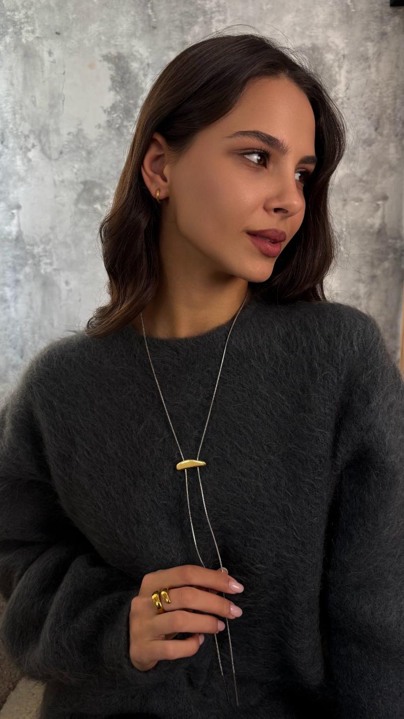 Ланцюжок-краватка біколор з ювелірної сталі, фото 2